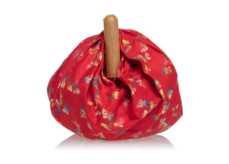 Bottega Veneta Vintage Red Butterfly Print Wood Frame Clutch