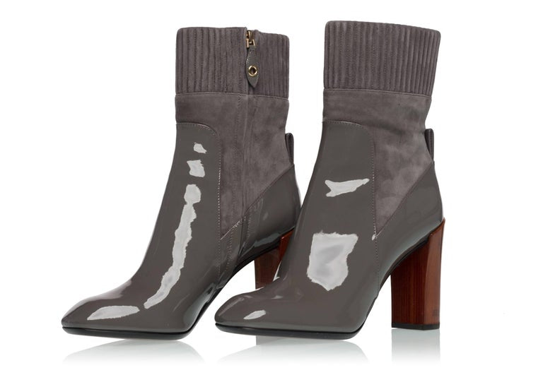 Louis Vuitton Brand New in Box Gray Suede and Patent Leather Boots, 2015/2016