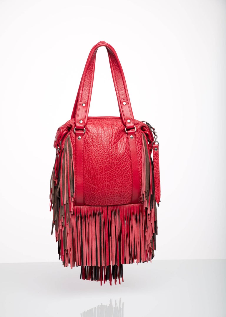 2008 Etro Runway Campaign Red Leather Fringe Shoulder Bag
