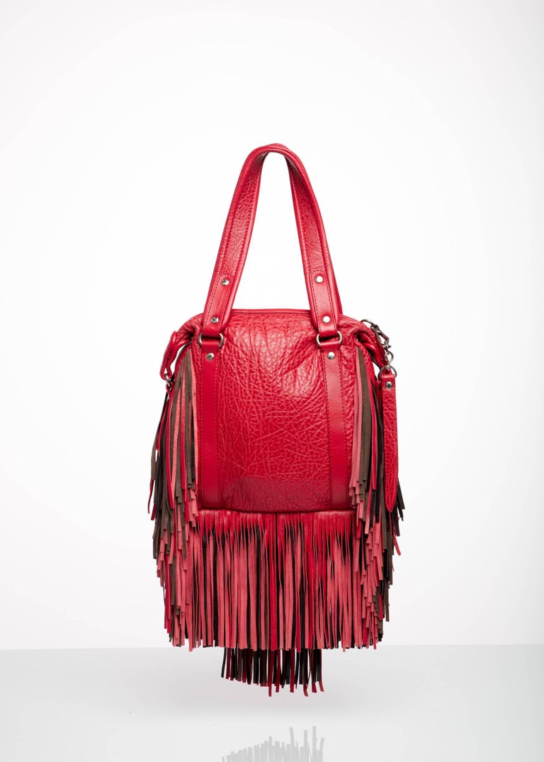 2008 Etro Runway Campaign Red Leather Fringe Shoulder Bag