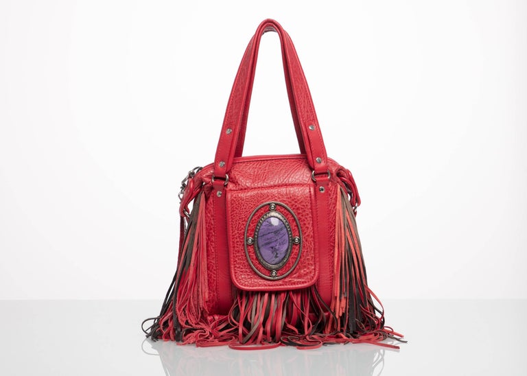 2008 Etro Runway Campaign Red Leather Fringe Shoulder Bag