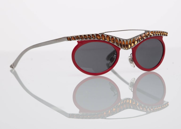 Prada Runway Red Cat-Eye Amber Crystal Sunglasses, 2012