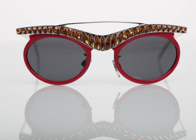 Prada Runway Red Cat-Eye Amber Crystal Sunglasses, 2012