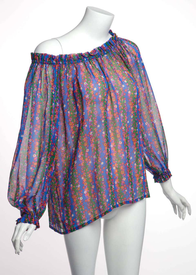 1977 Yves Saint Laurent Floral Silk Chiffon Peasant Blouse Documented YSL