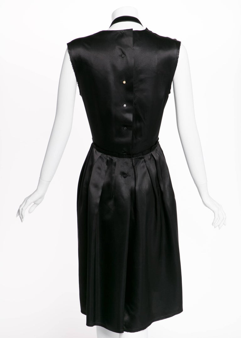 2005 Lanvin by Alber Elbaz Plunge Neck Black Satin Velvet Necklace Dress
