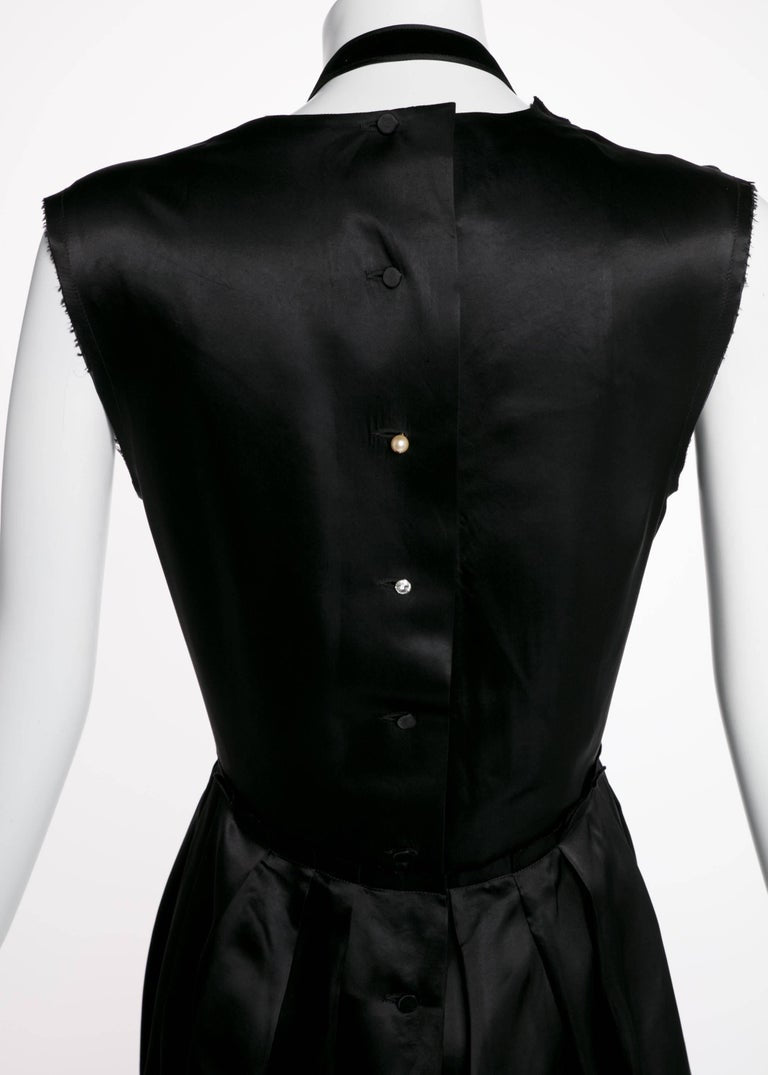 2005 Lanvin by Alber Elbaz Plunge Neck Black Satin Velvet Necklace Dress