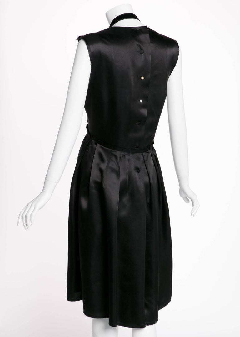 2005 Lanvin by Alber Elbaz Plunge Neck Black Satin Velvet Necklace Dress