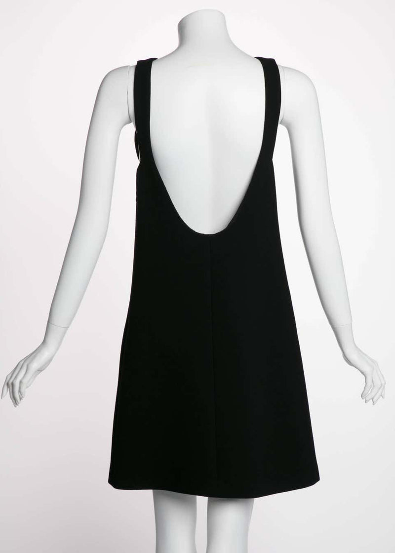 Prada Plunging Back Black Wool Mod Little Black Dress