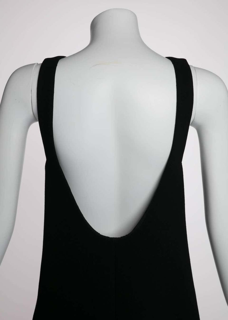 Prada Plunging Back Black Wool Mod Little Black Dress