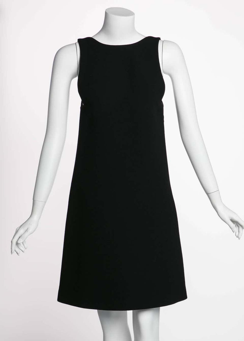 Prada Plunging Back Black Wool Mod Little Black Dress