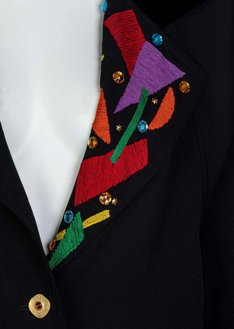 Chloe Karl Lagerfeld Black Colorful Memphis Embroidered Jacket , 1980s