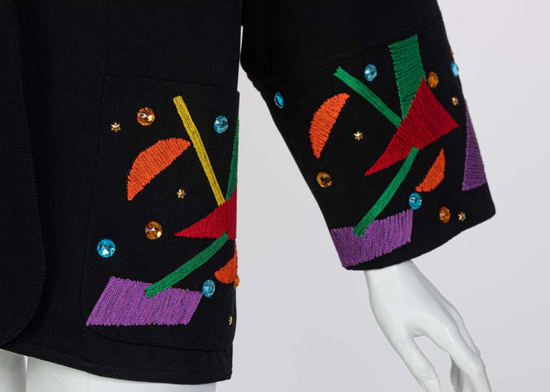Chloe Karl Lagerfeld Black Colorful Memphis Embroidered Jacket , 1980s