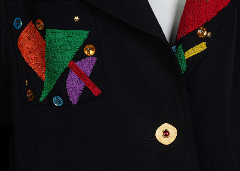 Chloe Karl Lagerfeld Black Colorful Memphis Embroidered Jacket , 1980s