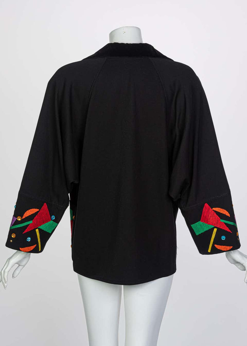 Chloe Karl Lagerfeld Black Colorful Memphis Embroidered Jacket , 1980s