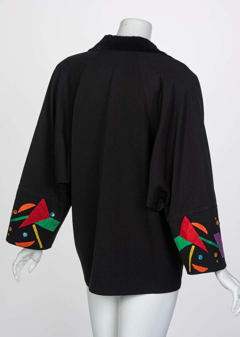 Chloe Karl Lagerfeld Black Colorful Memphis Embroidered Jacket , 1980s