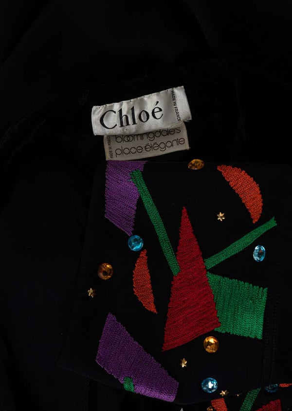 Chloe Karl Lagerfeld Black Colorful Memphis Embroidered Jacket , 1980s