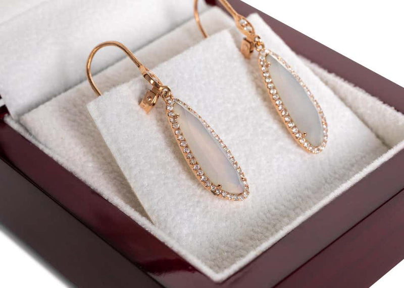 Meira T Chalcedony Rose Gold and Diamond Drop Earrings
