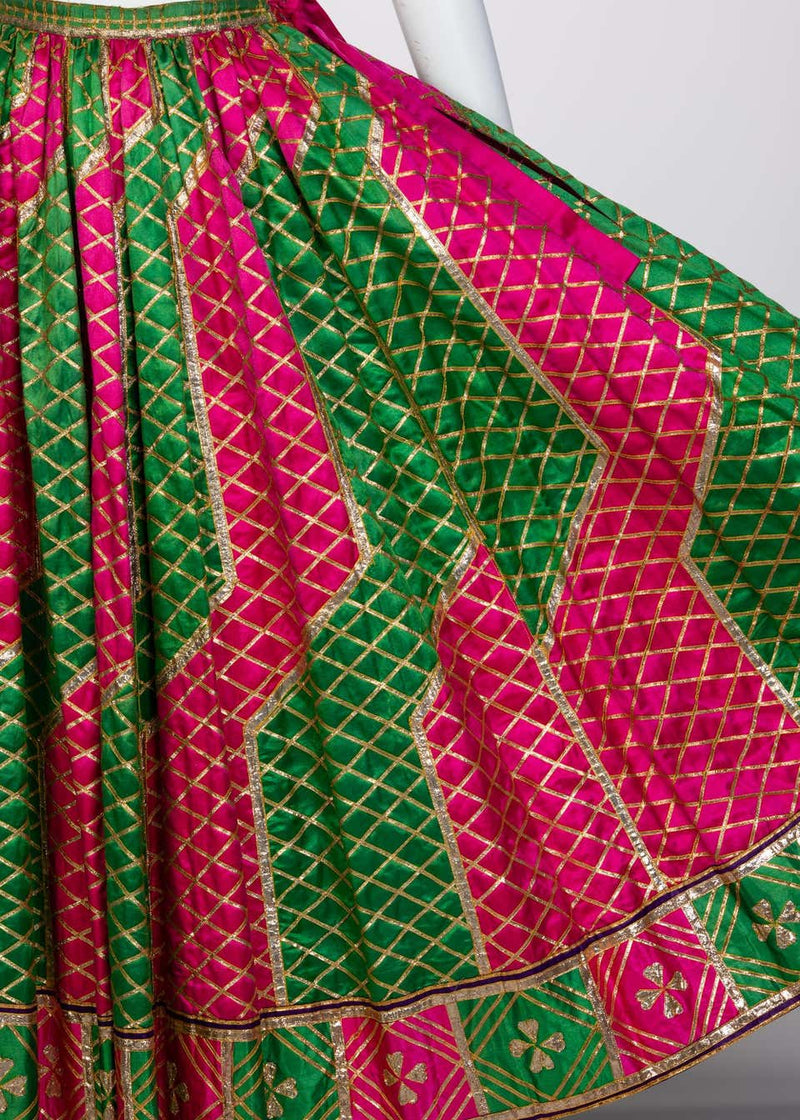 Lanvin Haute Couture Gold Lame Top & Green Pink Peasant Skirt Ensemble, 1977