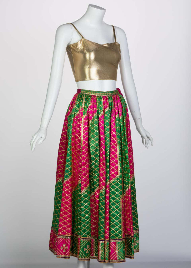 Lanvin Haute Couture Gold Lame Top & Green Pink Peasant Skirt Ensemble, 1977