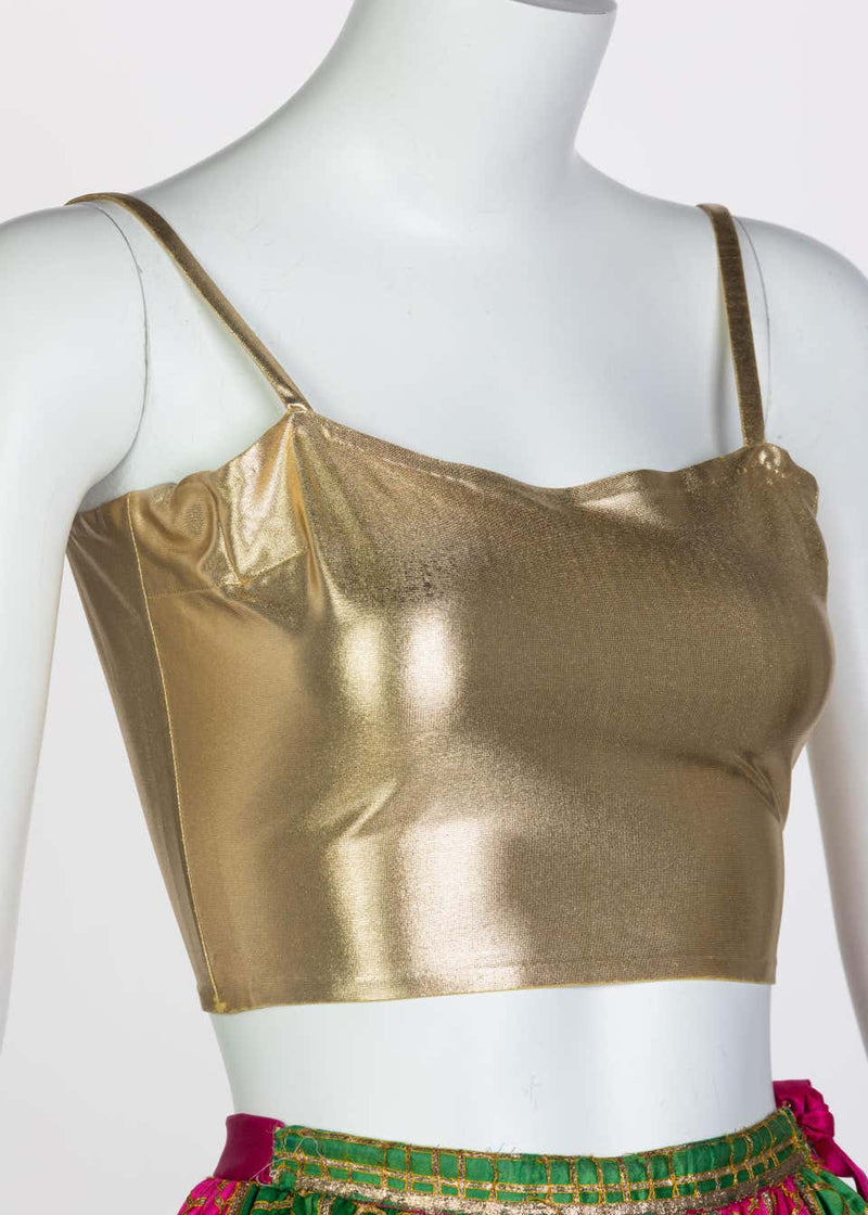 Lanvin Haute Couture Gold Lame Top & Green Pink Peasant Skirt Ensemble, 1977