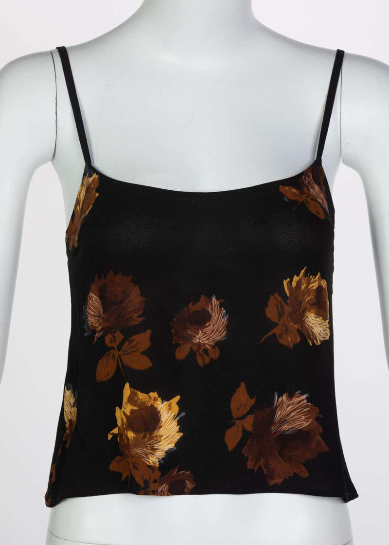 Prada Black Silk Yellow Floral Camisole Top, 2005