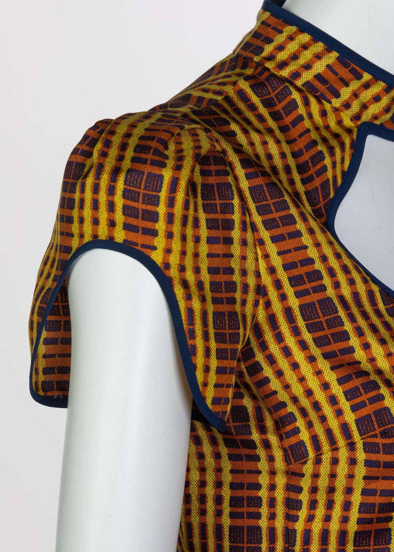 Prada Fairy Collection Silk Cut Out Yellow Plaid Blouse Spring 2008