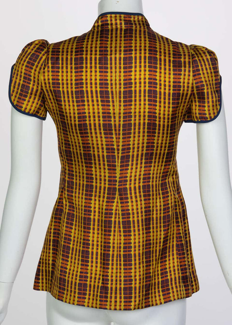 Prada Fairy Collection Silk Cut Out Yellow Plaid Blouse Spring 2008