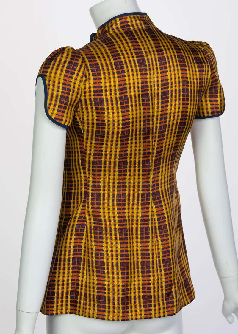 Prada Fairy Collection Silk Cut Out Yellow Plaid Blouse Spring 2008