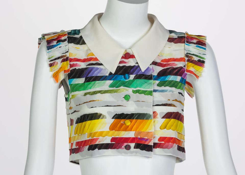 Chanel Pleated Rainbow Cropped Blouse Top Runway Spring 2014