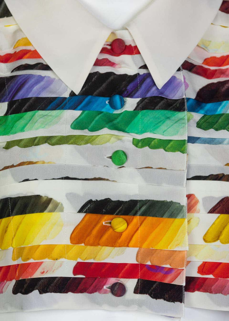 Chanel Pleated Rainbow Cropped Blouse Top Runway Spring 2014