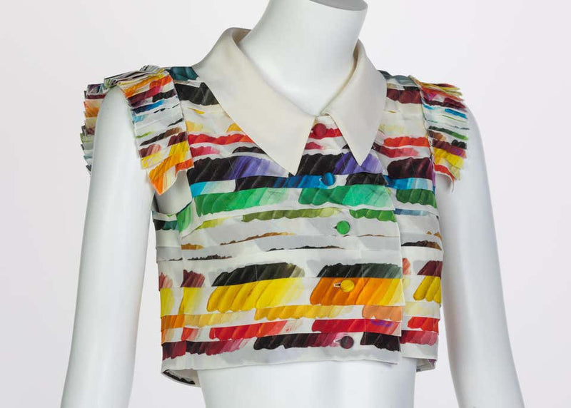 Chanel Pleated Rainbow Cropped Blouse Top Runway Spring 2014
