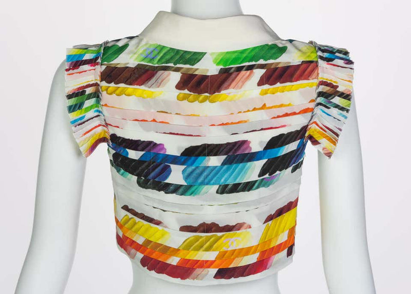 Chanel Pleated Rainbow Cropped Blouse Top Runway Spring 2014