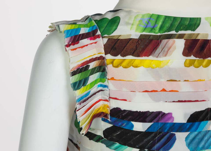 Chanel Pleated Rainbow Cropped Blouse Top Runway Spring 2014
