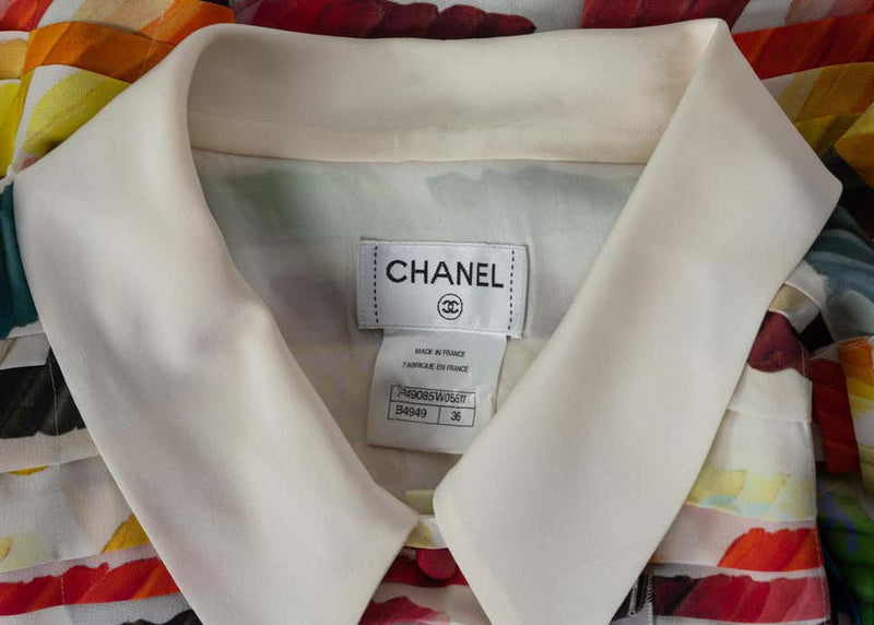 Chanel Pleated Rainbow Cropped Blouse Top Runway Spring 2014