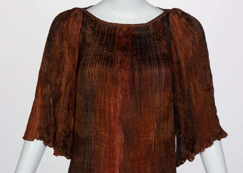 Patricia Lester Copper Brown Silk Fortuny Pleated Dress & Belt, 1980s