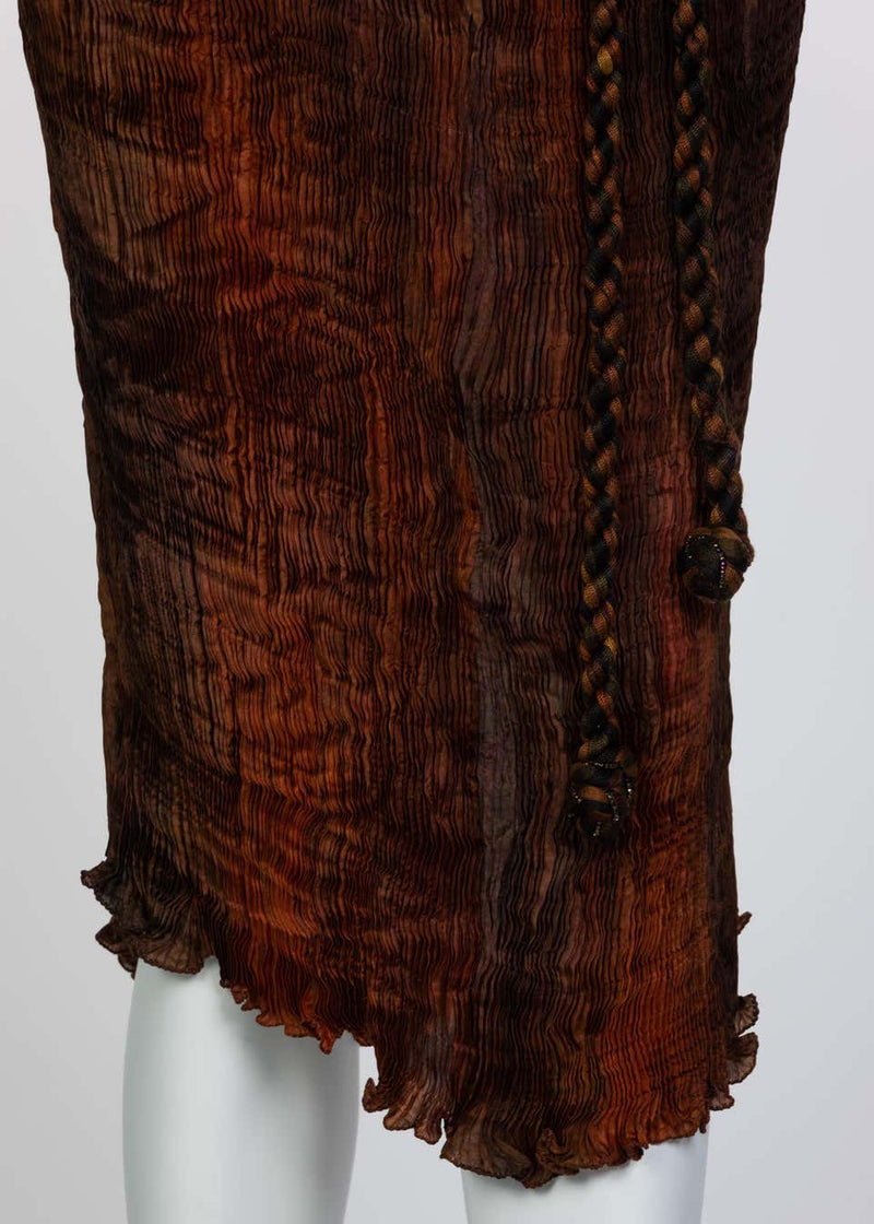 Patricia Lester Copper Brown Silk Fortuny Pleated Dress & Belt, 1980s