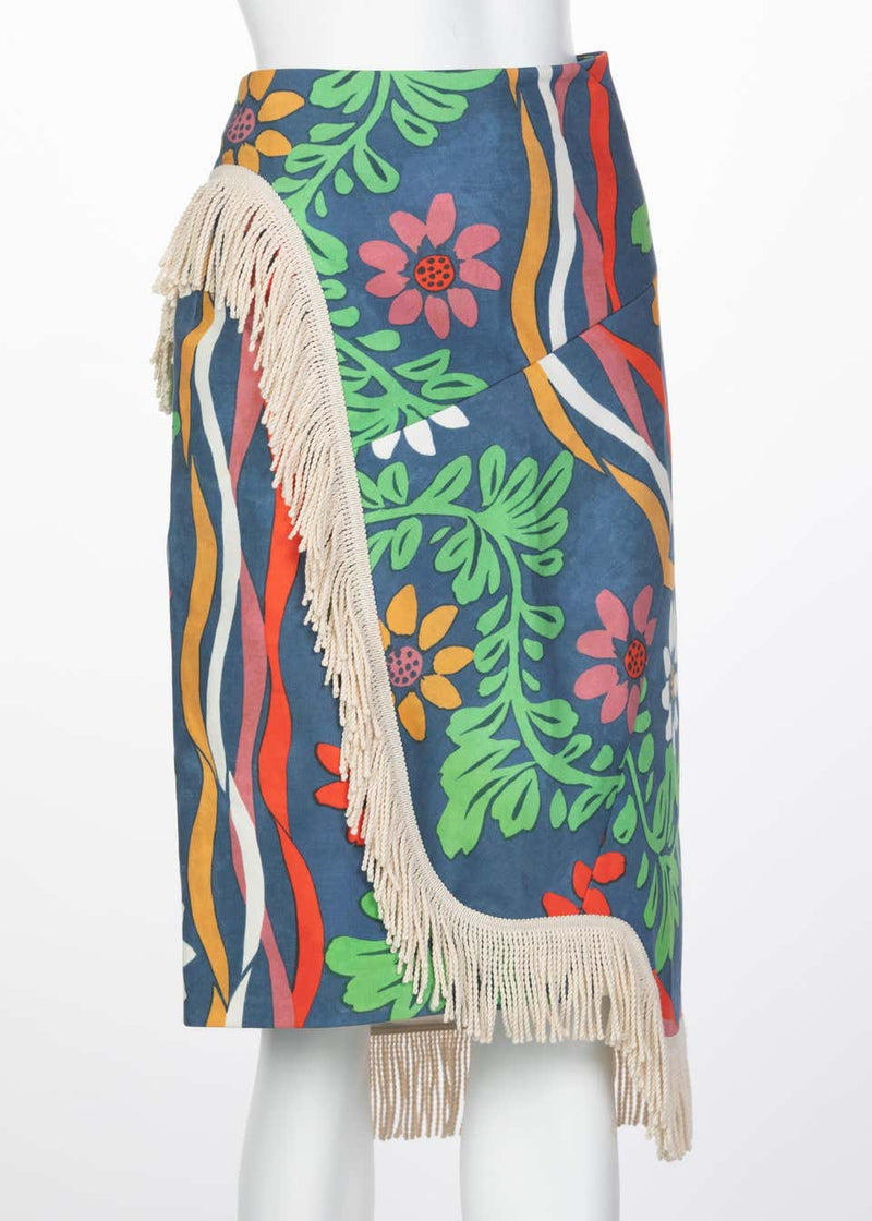 Balenciaga Floral print Fringe trim Knee length Skirt Runway, 2018