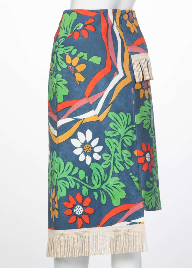 Balenciaga Floral print Fringe trim Knee length Skirt Runway, 2018