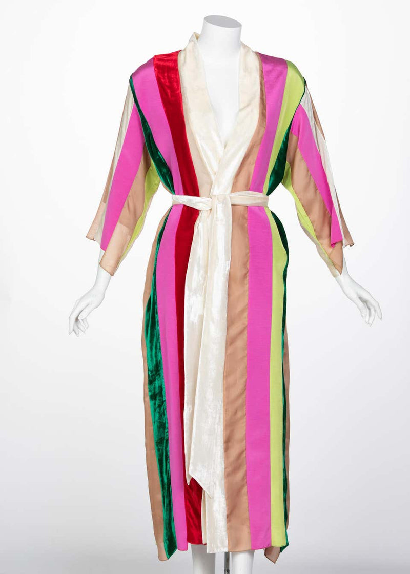 Natasha Zinko Multicolor Silk Velvet Stripe Ribbon Robe Dress, 2015