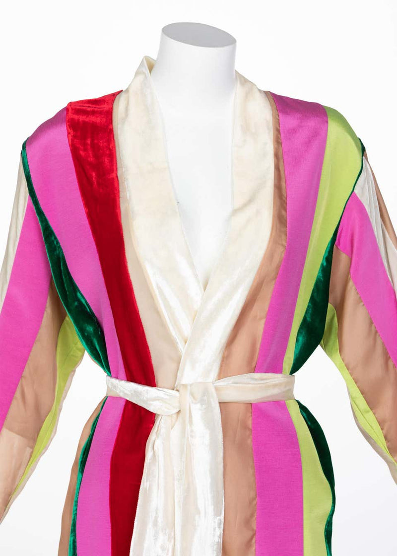 Natasha Zinko Multicolor Silk Velvet Stripe Ribbon Robe Dress, 2015