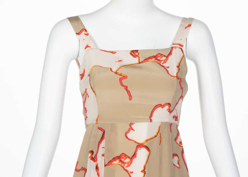 Chanel Taupe Silk Sleeveless Faces Print Dress Collectors Spring 2000
