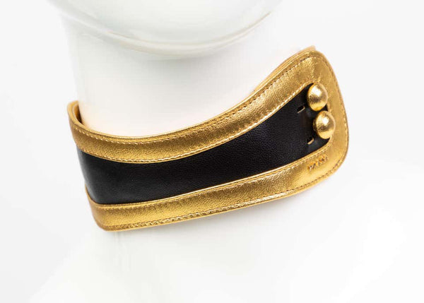 Prada Fairy Collection Black Gold Leather Choker Necklace