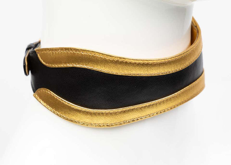 Prada Fairy Collection Black Gold Leather Choker Necklace