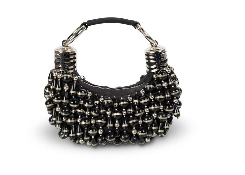 Vintage Chloé Black Silver Beaded Bracelet Hobo Bag
