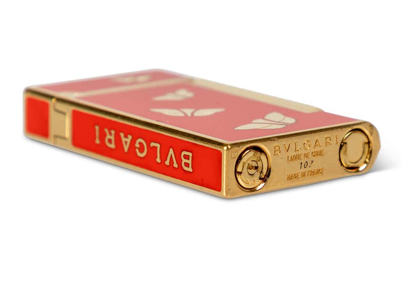 Bvlgari Chinoiserie Red Lacquer Gold Butterfly Lighter, 1970s