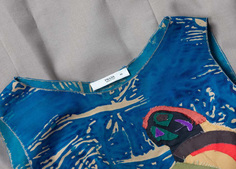 Prada Sleeveless Silk Mohair Parrot Applique Dress Runway, 2005