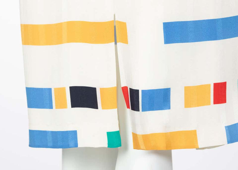 Ted Lapidus Ivory Color Block Silk Safari Dress, 1980s