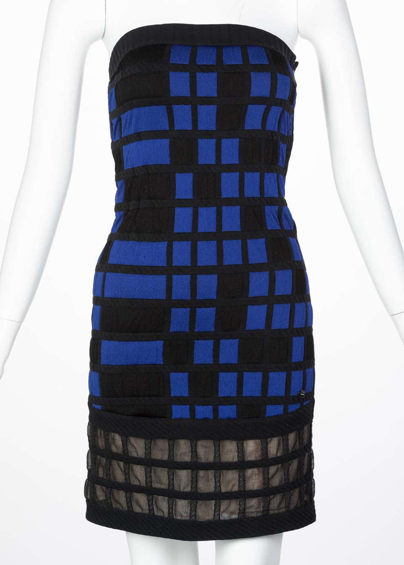 Chanel Black Blue Strapless Mini Dress Runway, 2013