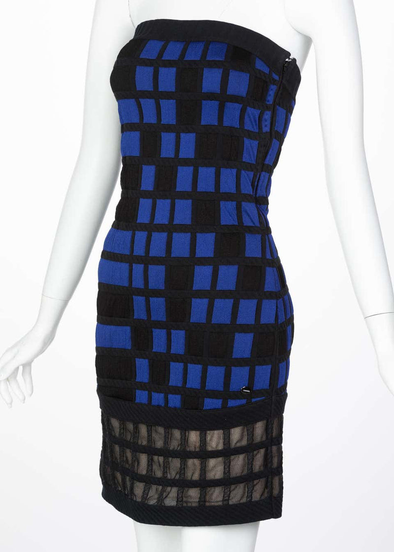 Chanel Black Blue Strapless Mini Dress Runway, 2013