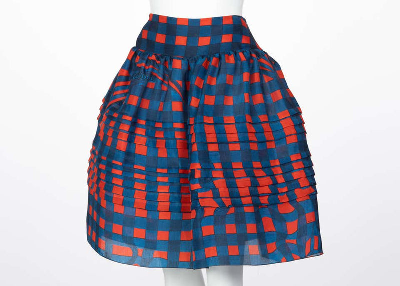 Prada Fairy Collection Red Blue Plaid Silk Skirt, 2008